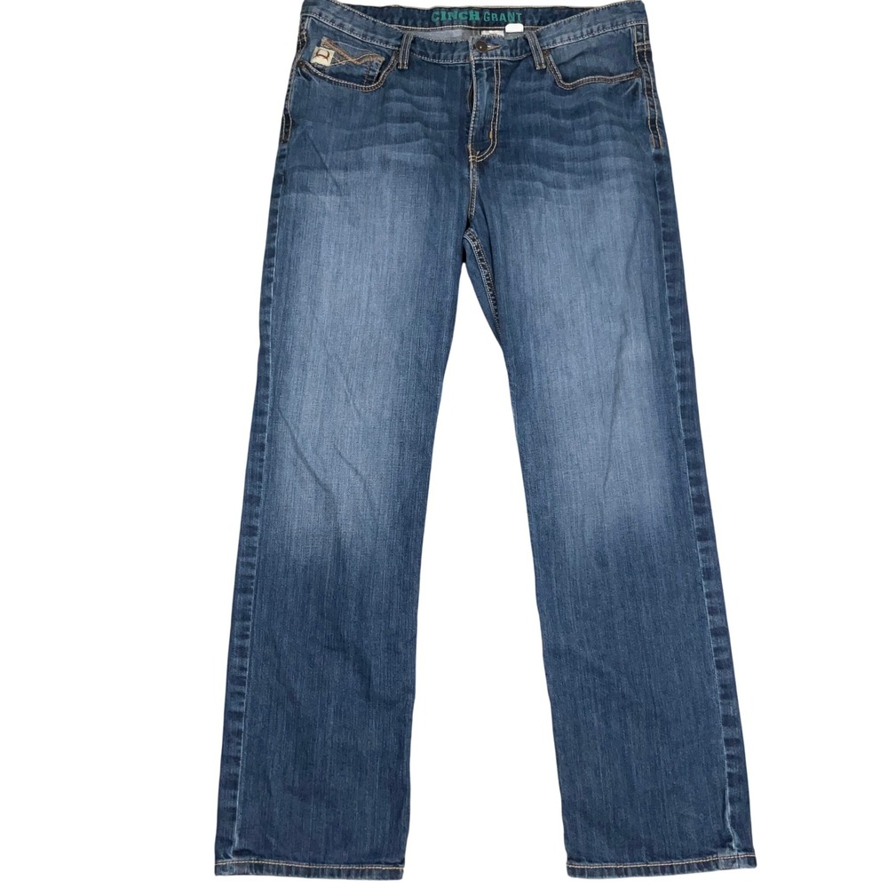 Cinch Grant Jeans Mens 38W 34L Blue Relaxed Western Ranchwear Straight Leg VTG